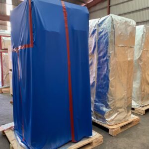 R-400 fire retardant blue sheet covering electrical box